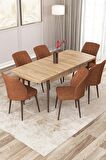 Rovena Zeta Meşe 80x132 Açılabilir Mdf Mutfak Masası Takımı 6 Adet Sandalye