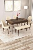 Rovena Zeta Barok 80x132 Açılabilir Mdf Mutfak Masası Takımı 4 Adet Sandalye + 1 Bench