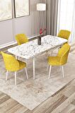 Rovena Zeta Beyaz Mermer 80x132 Açılabilir Mdf Mutfak Masası Takımı 4 Adet Sandalye