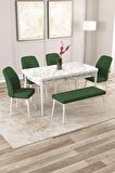 Rovena Zeta Beyaz Mermer 80x132 Açılabilir Mdf Mutfak Masası Takımı 4 Adet Sandalye + 1 Bench
