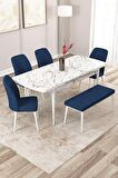 Rovena Zeta Beyaz Mermer 80x132 Açılabilir Mdf Mutfak Masası Takımı 4 Adet Sandalye + 1 Bench