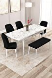 Rovena Zeta Beyaz Mermer 80x132 Açılabilir Mdf Mutfak Masası Takımı 4 Adet Sandalye + 1 Bench
