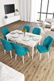 Rovena Zeta Beyaz Mermer 80x132 Açılabilir Mdf Mutfak Masası Takımı 6 Adet Sandalye
