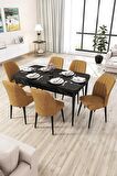 Rovena Zeta Siyah Mermer 80x132 Açılabilir Mdf Mutfak Masası Takımı 6 Adet Sandalye