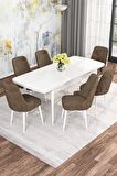 Rovena Mona Beyaz 80x132 Açılabilir Mdf Mutfak Masası Takımı 6 Adet Sandalye