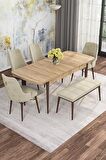 Rovena Mona Meşe 80x132 Açılabilir Mdf Mutfak Masası Takımı 4 Adet Sandalye+1 Bench
