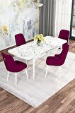 Rovena Mona Beyaz Mermer 80x132 Açılabilir Mdf Mutfak Masası Takımı 4 Adet Sandalye