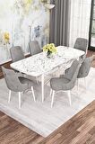 Rovena Mona Beyaz Mermer 80x132 Açılabilir Mdf Mutfak Masası Takımı 6 Adet Sandalye