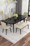 Rovena Mona Siyah Mermer 80x132 Açılabilir Mdf Mutfak Masası Takımı 4 Adet Sandalye+1 Bench