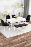 Rovena Alaska Beyaz 80x132 Açılabilir Suntalam Mutfak Masası Takımı 4 Adet Sandalye+1 Bench