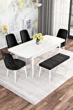 Rovena Alaska Beyaz 80x132 Açılabilir Suntalam Mutfak Masası Takımı 4 Adet Sandalye+1 Bench