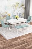 Rovena Alaska Beyaz 80x132 Açılabilir Suntalam Mutfak Masası Takımı 4 Adet Sandalye+1 Bench