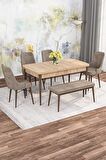 Rovena Alaska Meşe 80x132 Açılabilir Suntalam Mutfak Masası Takımı 4 Adet Sandalye+1 Bench