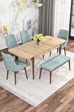 Rovena Alaska Meşe 80x132 Açılabilir Suntalam Mutfak Masası Takımı 4 Adet Sandalye+1 Bench