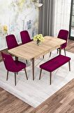 Rovena Alaska Meşe 80x132 Açılabilir Suntalam Mutfak Masası Takımı 4 Adet Sandalye+1 Bench