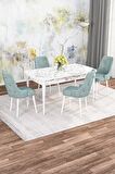 Rovena Alaska Beyaz Mermer 80x132 Açılabilir Suntalam Mutfak Masası Takımı 4 Adet Sandalye