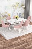 Rovena Alaska Beyaz Mermer 80x132 Açılabilir Suntalam Mutfak Masası Takımı 6 Adet Sandalye