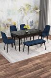 Rovena Alaska Siyah Mermer 80x132 Açılabilir Suntalam Mutfak Masası Takımı 4 Adet Sandalye+1 Bench
