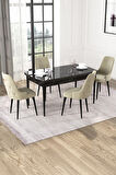 Rovena Mateo Siyah Mermer 80x132 Açılabilir Suntalam Mutfak Masası Takımı 4 Adet Sandalye