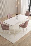 Rovena Queen Beyaz 80x132 Açılabilir Suntalam Mutfak Masası Takımı 4 Adet Sandalye