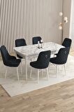 Rovena Queen Beyaz Mermer 80x132 Açılabilir Suntalam Mutfak Masası Takımı 6 Adet Sandalye