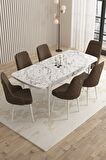Rovena Queen Beyaz Mermer 80x132 Açılabilir Suntalam Mutfak Masası Takımı 6 Adet Sandalye