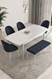 Rovena Modica Beyaz 80x132 Açılabilir Suntalam Mutfak Masası Takımı 4 Adet Sandalye+1 Bench