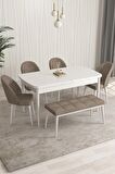 Rovena Modica Beyaz 80x132 Açılabilir Suntalam Mutfak Masası Takımı 4 Adet Sandalye+1 Bench