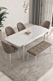 Rovena Modica Beyaz 80x132 Açılabilir Suntalam Mutfak Masası Takımı 4 Adet Sandalye+1 Bench