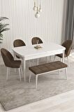 Rovena Modica Beyaz 80x132 Açılabilir Suntalam Mutfak Masası Takımı 4 Adet Sandalye+1 Bench