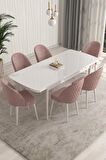 Rovena Modica Beyaz 80x132 Açılabilir Suntalam Mutfak Masası Takımı 6 Adet Sandalye