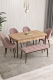 Rovena Modica Meşe 80x132 Açılabilir Suntalam Mutfak Masası Takımı 4 Adet Sandalye+1 Bench