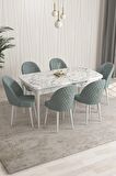 Rovena Modica Beyaz Mermer 80x132 Açılabilir Suntalam Mutfak Masası Takımı 4 Adet Sandalye+1 Bench