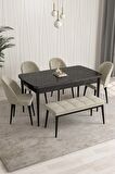 Rovena Modica Siyah Mermer 80x132 Açılabilir Suntalam Mutfak Masası Takımı 4 Adet Sandalye+1 Bench