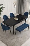 Rovena Modica Siyah Mermer 80x132 Açılabilir Suntalam Mutfak Masası Takımı 4 Adet Sandalye+1 Bench
