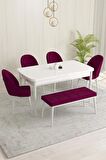 Rovena Olbia Beyaz 80x132 Açılabilir Suntalam Mutfak Masası Takımı 4 Adet Sandalye+1 Bench