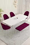 Rovena Olbia Beyaz 80x132 Açılabilir Suntalam Mutfak Masası Takımı 4 Adet Sandalye+1 Bench