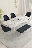 Rovena Olbia Beyaz Mermer 80x132 Açılabilir Suntalam Mutfak Masası Takımı 4 Adet Sandalye+1 Bench