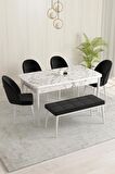 Rovena Olbia Beyaz Mermer 80x132 Açılabilir Suntalam Mutfak Masası Takımı 4 Adet Sandalye+1 Bench