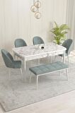 Rovena Olbia Beyaz Mermer 80x132 Açılabilir Suntalam Mutfak Masası Takımı 4 Adet Sandalye+1 Bench