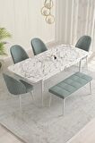 Rovena Olbia Beyaz Mermer 80x132 Açılabilir Suntalam Mutfak Masası Takımı 4 Adet Sandalye+1 Bench