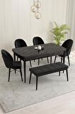 Rovena Olbia Siyah Mermer 80x132 Açılabilir Suntalam Mutfak Masası Takımı 4 Adet Sandalye+1 Bench