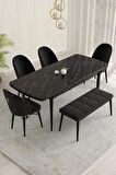 Rovena Olbia Siyah Mermer 80x132 Açılabilir Suntalam Mutfak Masası Takımı 4 Adet Sandalye+1 Bench