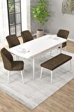 Rovena Novana Beyaz 80x132 Açılabilir Suntalam Mutfak Masası Takımı 4 Adet Sandalye + 1 Bench
