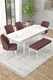 Rovena Novana Beyaz 80x132 Açılabilir Suntalam Mutfak Masası Takımı 4 Adet Sandalye + 1 Bench