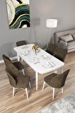 Rovena Novana Beyaz 80x132 Açılabilir Suntalam Mutfak Masası Takımı 6 Adet Sandalye