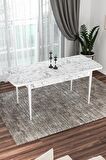 Rovena Novana Beyaz Mermer 80x132 Açılabilir Suntalam Mutfak Masası Takımı 4 Adet Sandalye + 1 Bench