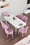 Rovena Novana Beyaz Mermer 80x132 Açılabilir Suntalam Mutfak Masası Takımı 6 Adet Sandalye