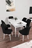 Rovena Novana Beyaz Mermer 80x132 Açılabilir Suntalam Mutfak Masası Takımı 6 Adet Sandalye