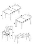 Rovena Novana Siyah Mermer 80x132 Açılabilir Suntalam Mutfak Masası Takımı 4 Adet Sandalye + 1 Bench